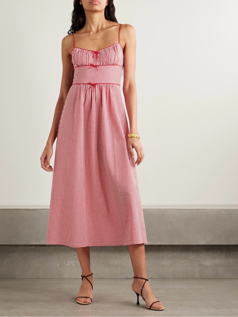 Doen Belline Red Gingham Midi Dress size L